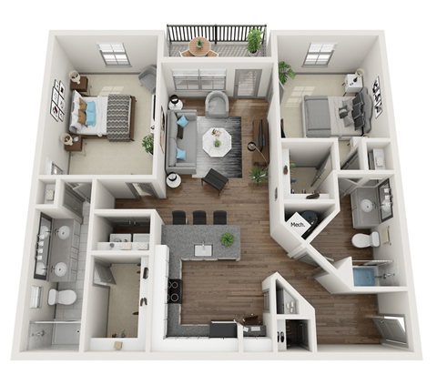 Floor plan for 2 beds, 2 baths, 1175 sqft